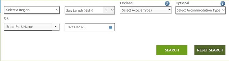 Screenshop of camping availability options.