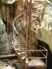 Image of exit spiral staircase from Donna Cave. 